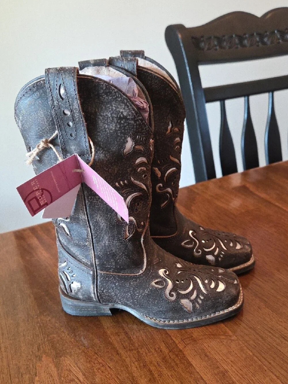 Roper Girls Belle Western Boots Metallic Silver Underlay